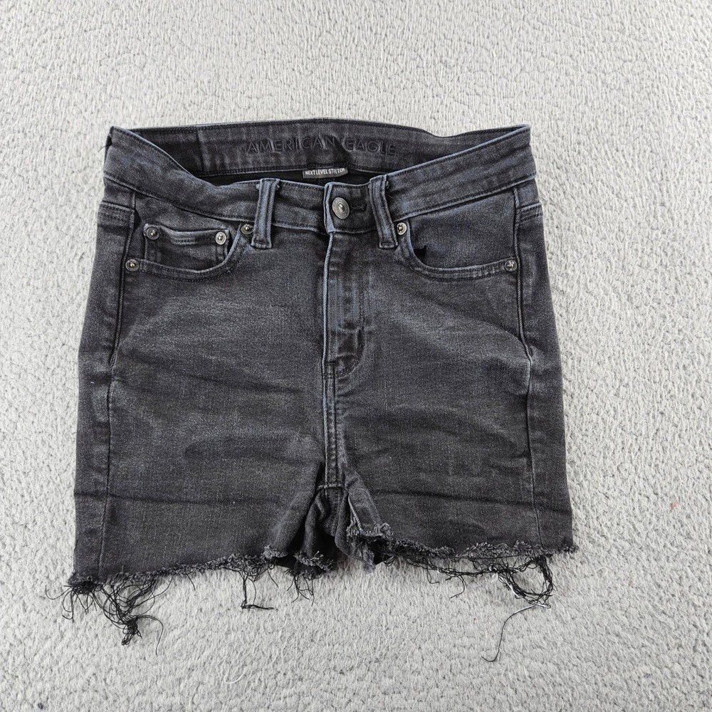 American Eagle Cutoff Shorts Womens 4 Black Stretch Denim Mid Rise Distressed